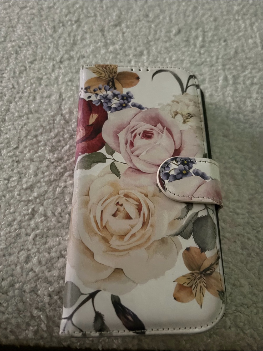 Floral Wallet Phone Case - Pink & Cream Rose Design iPhone 13